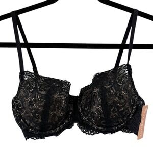 ThirdLove 24/7 Lace Balconette Bra Womens 34C Black Beige Underwire New
